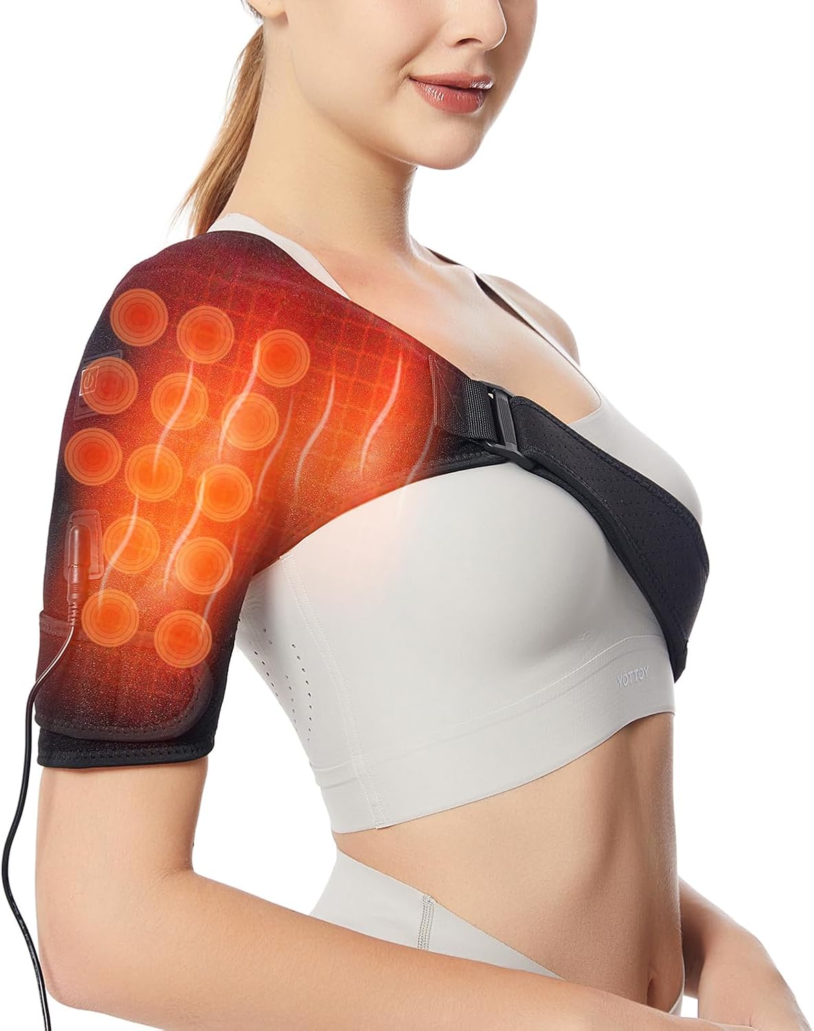 Shoulder Heating Pads for Pain Relief - Jade Stone Heated Shoulder Wrap with 3 Temperature Settings, Ideal for Rotator Cuff, Shoulder Soreness Relief at Home,Office-Jet Black