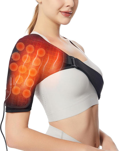 Shoulder Heating Pads for Pain Relief - Jade Stone Heated Shoulder Wrap with 3 Temperature Settings, Ideal for Rotator Cuff, Shoulder Soreness Relief at Home,Office-Jet Black