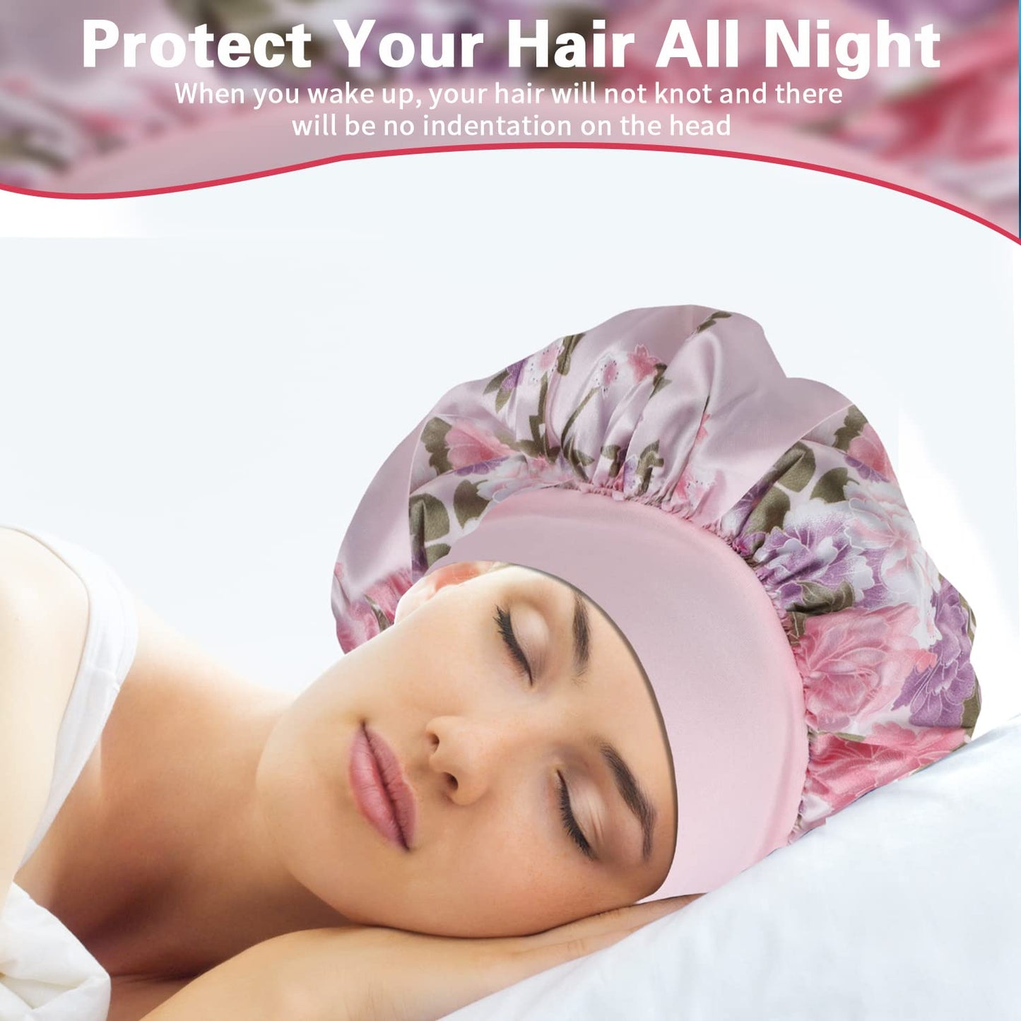 ROYBENS Satin Bonnet Hair Bonnet for Sleeping- 4 Pack Large Bonnets for Women with Elastic Soft Band for Curly Hair Braids