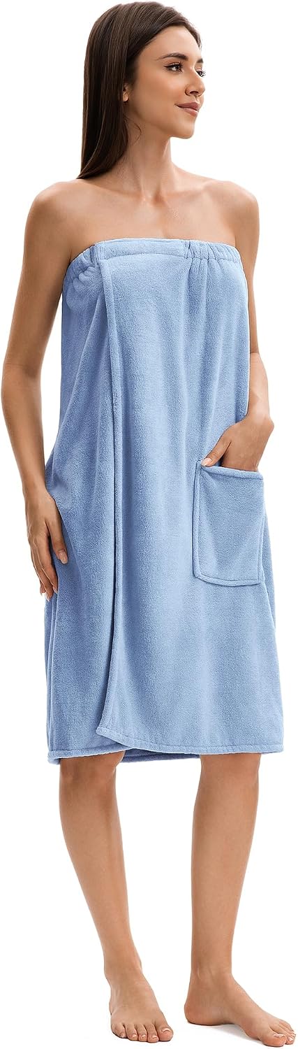 Towel Wrap For Women After Shower，Plush Bath Robe Female，Sauna Spa Wrap Around Towels With Pockets