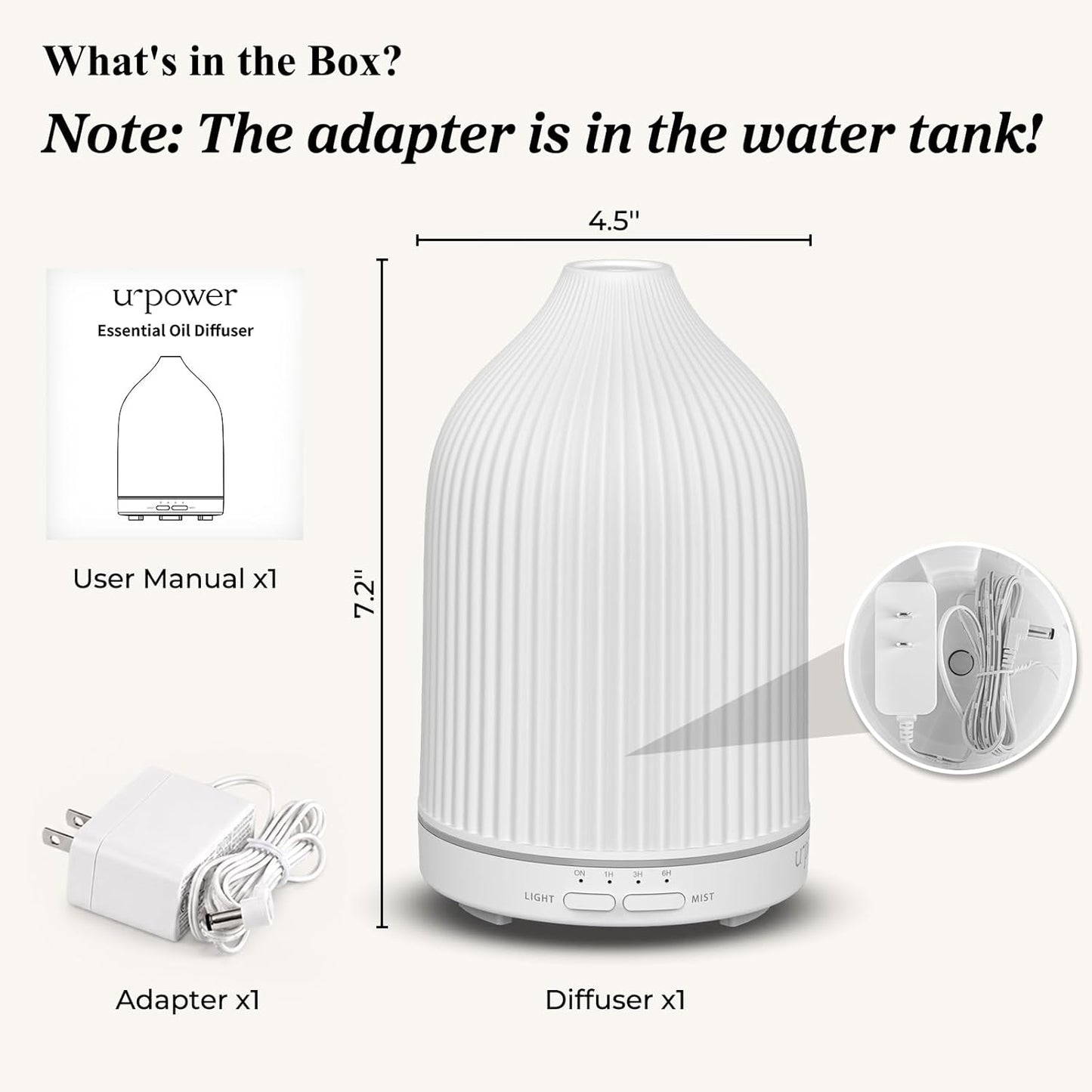 URPOWER 150ML Essential Oil Diffusers for Home, Ultrasonic Aromatherapy Diffuser with 7 Color Changing Lights, Timer & Auto Shut-Off, Scent Diffuser for Bedroom, Office, Yoga