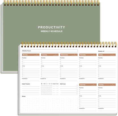 Weekly Productivity Planner - 8" x 11" Dashboard Desk Pad/Planner, Habit Tracker, Spiral Undated Weekly Planner for Office/School/Home, 54 Weeks, Grey