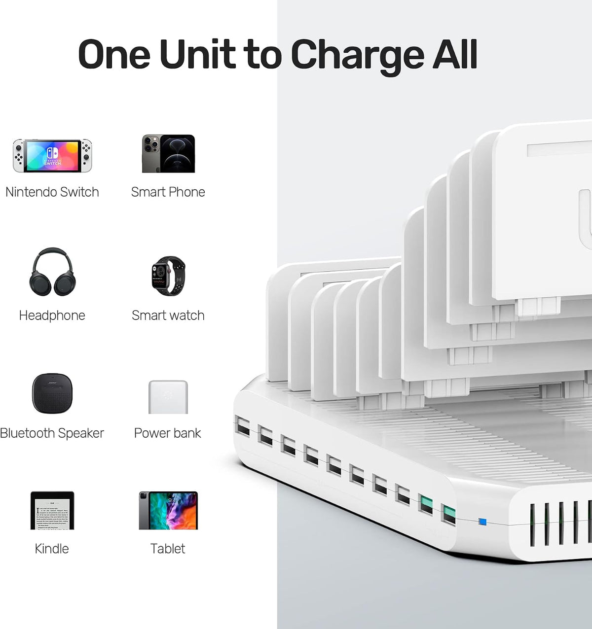 Unitek 10-Port Charging Station, USB Charger Organizer for Multiple Device
