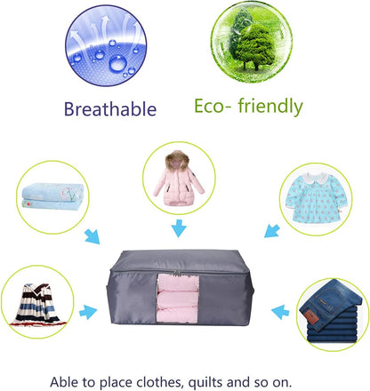 Blanket Storage Bags Pillow Bedspread Bedding Clothes Organizer Storage Containers With Zippers Breathable and Moistureproof. (Navy blue 2pcs, L)