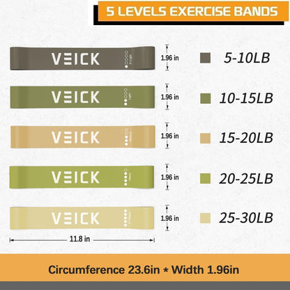 VEICK Resistance Loop Bands Set of 5, Exercise Bands with 5 Resistance Levels, Stackable Workout Bands for Strength Training, Pilates, Fitness Gear for Men Women Home Gym Office Travel