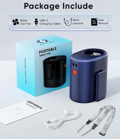 AI Portable Waist Fan, 15,000RPM, 30H Cooling Hands-Free Personal Fan