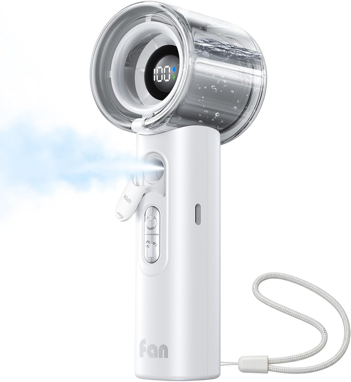 KIMMOO Portable Misting Fan, USB Rechargable Handheld Fan with Water Spray Mist, Up to 13 Hrs Cooling, 25000PRM, 100 Speeds, 50ml Water Tank, Personal Turbo Fan for Travel/Makeup/Office/Outdoor, Black
