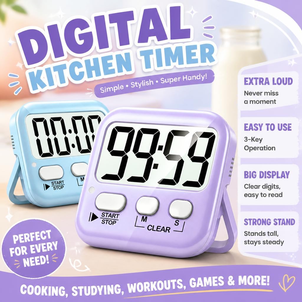 Antonki 2 Pack Digital Timer for Kids Classroom Kitchen Timers for Cooking