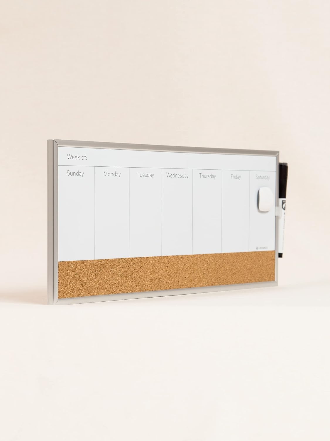 U Brands Dry Erase Weekly Combo Board, 7" x 16-2/3" Inches, Office Supplies, Silver Aluminum Frame, Pack of 1 (4585U03)