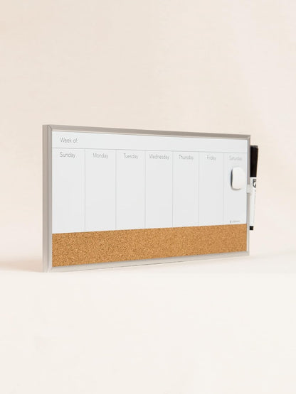 U Brands Dry Erase Weekly Combo Board, 7" x 16-2/3" Inches, Office Supplies, Silver Aluminum Frame, Pack of 1 (4585U03)