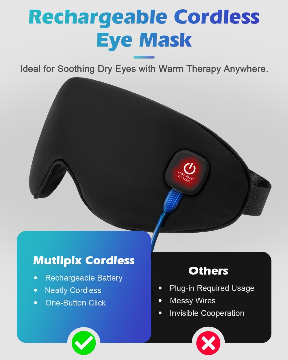 Silk Cordless Heated Eye Mask, Washable Sleep Mask Warm Compress Mask Soft Pressure Free Shade Blindfold Electric Eye Heating Pad for Blepharitis Sinus Stye Gifts for Men Women (Grey)