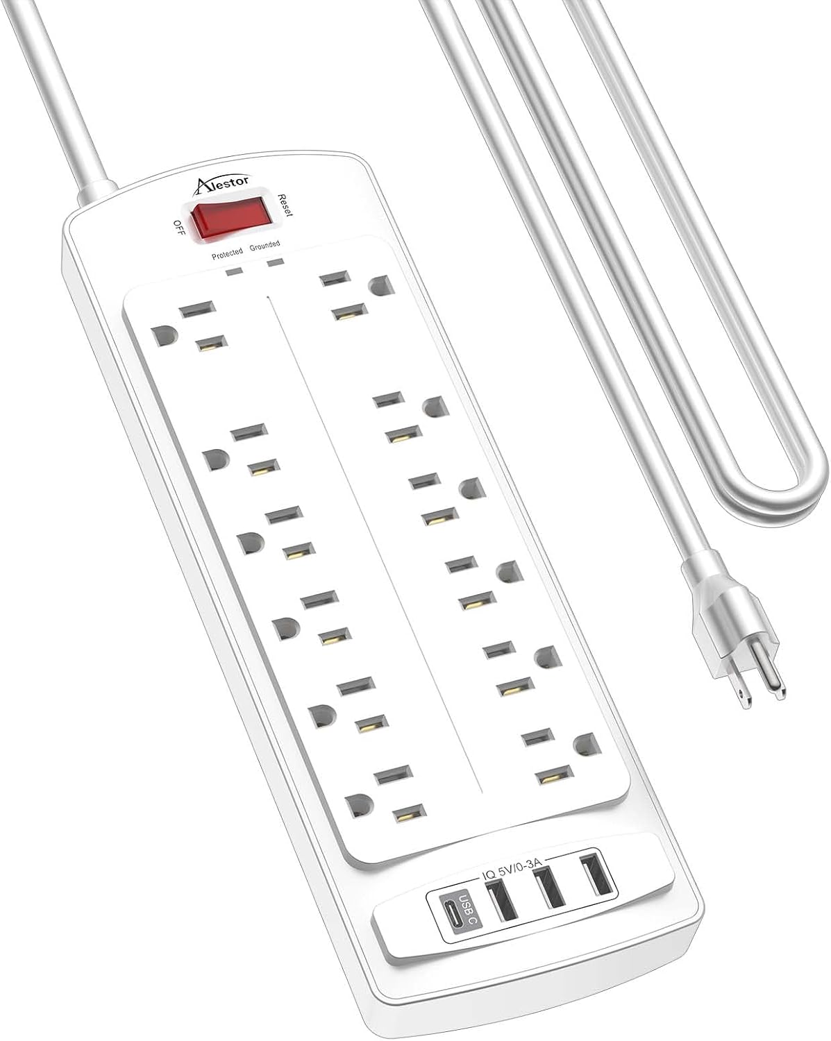 ALESTOR 6 Ft Surge Protector Power Strip with 12 Outlets and 4 USB Ports