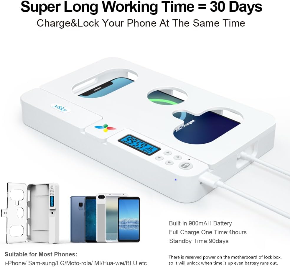 ySky Phone Lock Box with Timer,Phone Access Blocker Device for Cell Phones, Limits Smartphone Access, Reduces Screen Time & Improves Focus,Timed Jail Locker to Help Kids,Students, Adults Focus Back