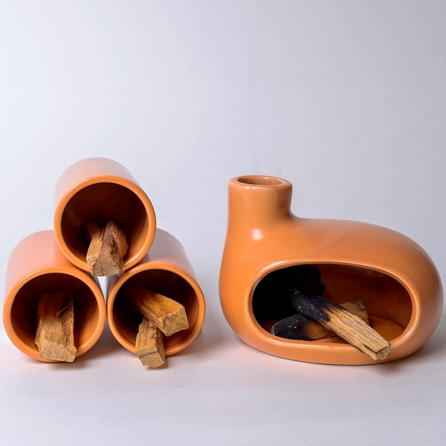 MOUGIGI Terracotta Palo Santo Holder - Modern Chiminea Incense Burner for Yoga, Meditation, and Energy Cleansing - Wood Sticks Dish, Sage Ash Catcher, Smudge Bowl, Cone Burner - Unique Meditation Gift