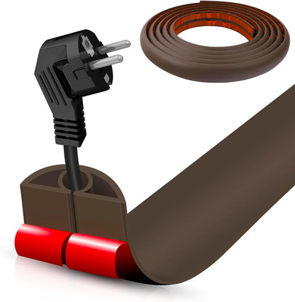 Floor Cord Cover Self Adhesive Cord Hider,10FT Cable Management, Extension Strip Protector for Wires, Prevent Cable Trips for Offices, Gyms, Exhibitions Cavity 0.39"(W) x 0.27"(H) BrownWood
