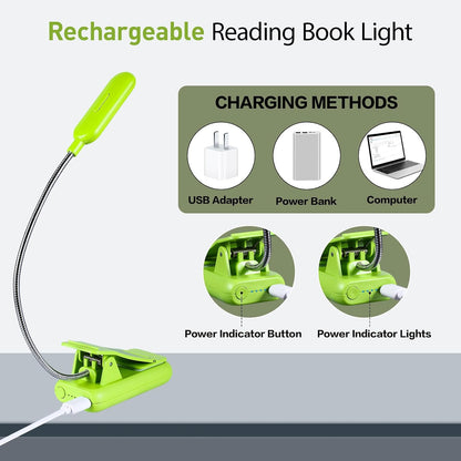 VAVOFO Clip On Book Light for Bed Kids, 7 LED Reading Light with 9-Level Warm Cool White Daylight, Eye Care Lamp with Power Indicator for Bookworms (Blue)