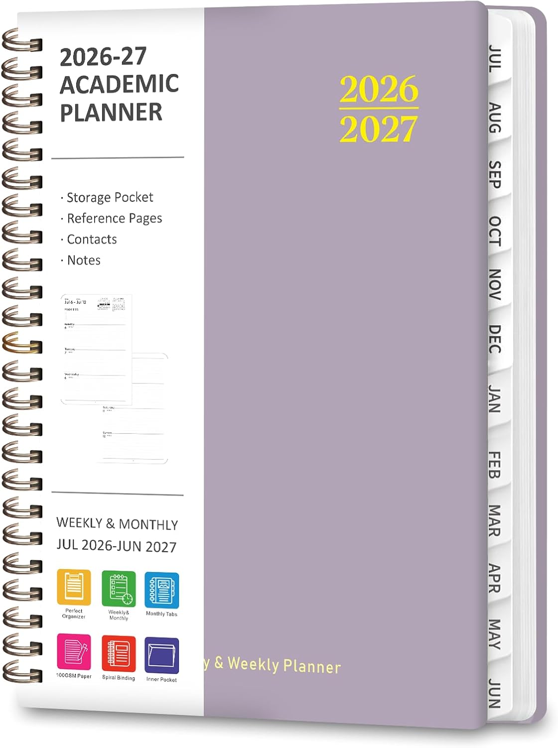 Planner 2026-2027, Weekly and Monthly Calendar Planner, JUL 2026 - JUN 2027 | A5(6.3'' x 8.5''), Hardcover, Agenda Book, Sprial Bound, Inner Pocket, Office and School Use