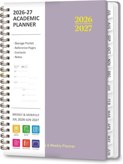 Planner 2026-2027, Weekly and Monthly Calendar Planner, JUL 2026 - JUN 2027 | A5(6.3'' x 8.5''), Hardcover, Agenda Book, Sprial Bound, Inner Pocket, Office and School Use
