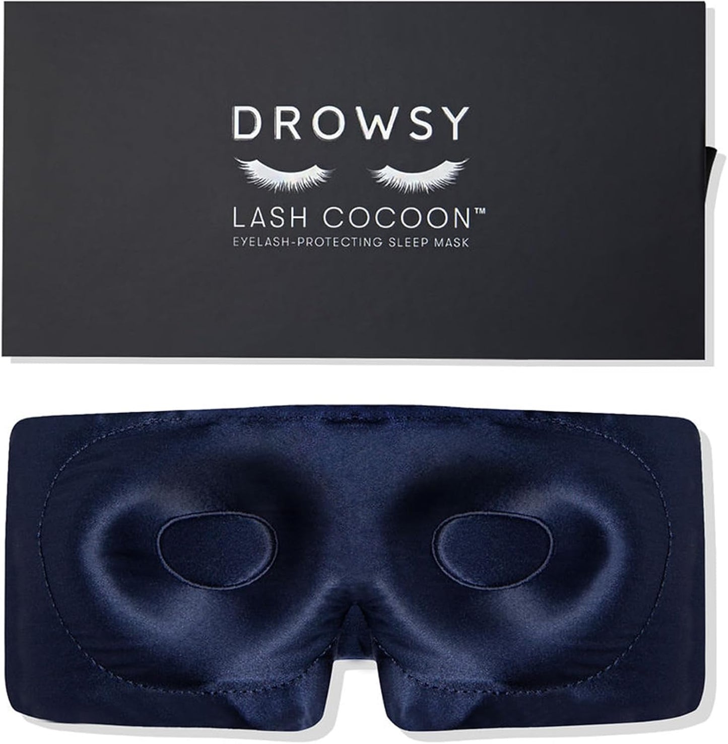 DROWSY Eyelash Protecting Silk Sleep Mask for Natural Lashes & Extensions. Deep Eye Cups, Zero Pressure, Total Blackout, Full Wraparound (Moonlight Shadow)