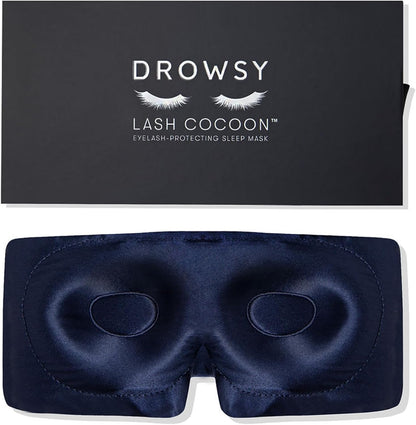 DROWSY Eyelash Protecting Silk Sleep Mask for Natural Lashes & Extensions. Deep Eye Cups, Zero Pressure, Total Blackout, Full Wraparound (Moonlight Shadow)