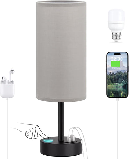 Dicoool Touch Bedside Table Lamp with USB - 3 Way Dimmable Wood Lamp for Bedroom Nightstand, Desk Lamp with Charging Station for Dorm, Living Room, Office, Kids Room, Small, 14in