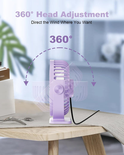 TriPole Desk Fan USB Powered Small Portable Fan, 3 Speeds Adjustable Strong Breeze Mini Personal Fans, 360° Rotation Quiet Plug In USB Fans for Desktop Bedroom Office Table Travel, Black, 4.9ft Cable