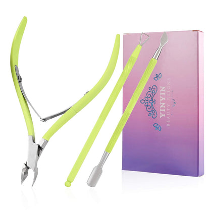 YINYIN Cuticle Trimmer with Cuticle Pusher and Cutter, Professional Stainless Steel Nippers, Cutter Clippers, Cuticle Remover, Pedicure Manicure Tools for Fingernails and Toenails, Sliver