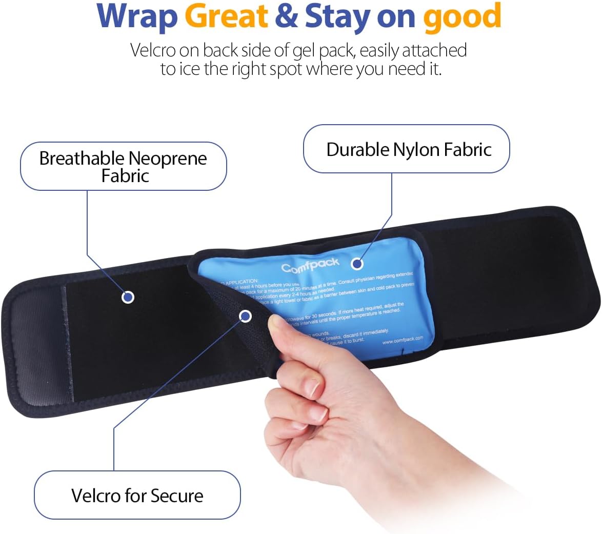 Comfpack Cold Therapy Wrap with 2 Packs for Pain Relief, Reusable Gel Ice Packs for Foot Plantar, Wrist, Ankle, Great for Sprains, Muscle Pain, Bruises, Injuries
