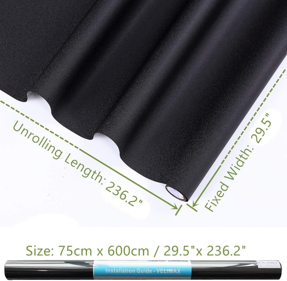 VELIMAX Static Cling Total Blackout Window Film Privacy Room Darkening Window Tint Black Window Cover 100% Light Blocking No Glue (17.7 x 78.7 inches)