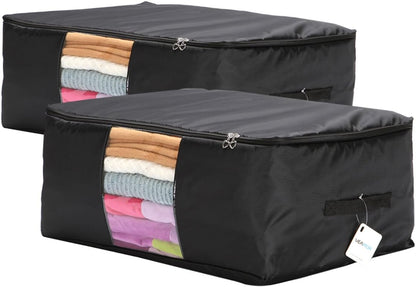 Blanket Storage Bags Pillow Bedspread Bedding Clothes Organizer Storage Containers With Zippers Breathable and Moistureproof. (Navy blue 2pcs, L)