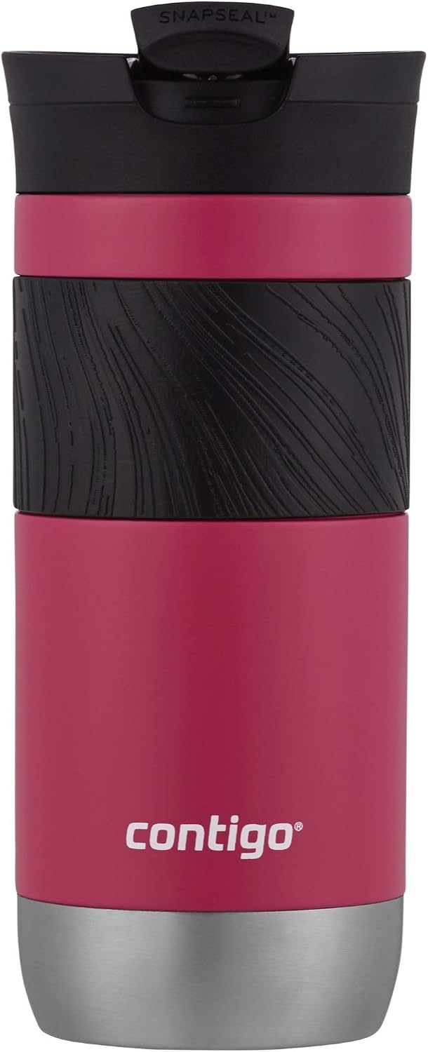 Contigo SNAPSEAL Insulated Stainless Steel Travel Mug with Grip 20oz. Blue Corn Transparent Satin & Midnight Berry