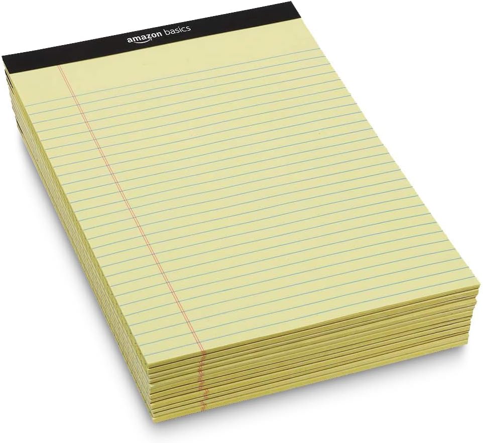 Amazon Basics Wide Ruled Lined Writing Note Pads for Office Supplies, 8.5" x 11.75", White, 12-Pack of 50 Perforated Sheets
