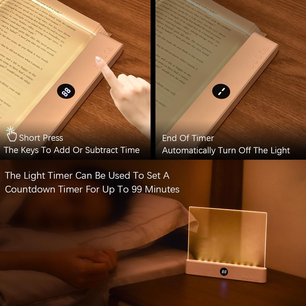 LED Book Light and Night Light 2 in 1, 3 Color Temperatures & Stepless Dimming, USB Rechargeable Reading Light with Timer for Night Reading (White)