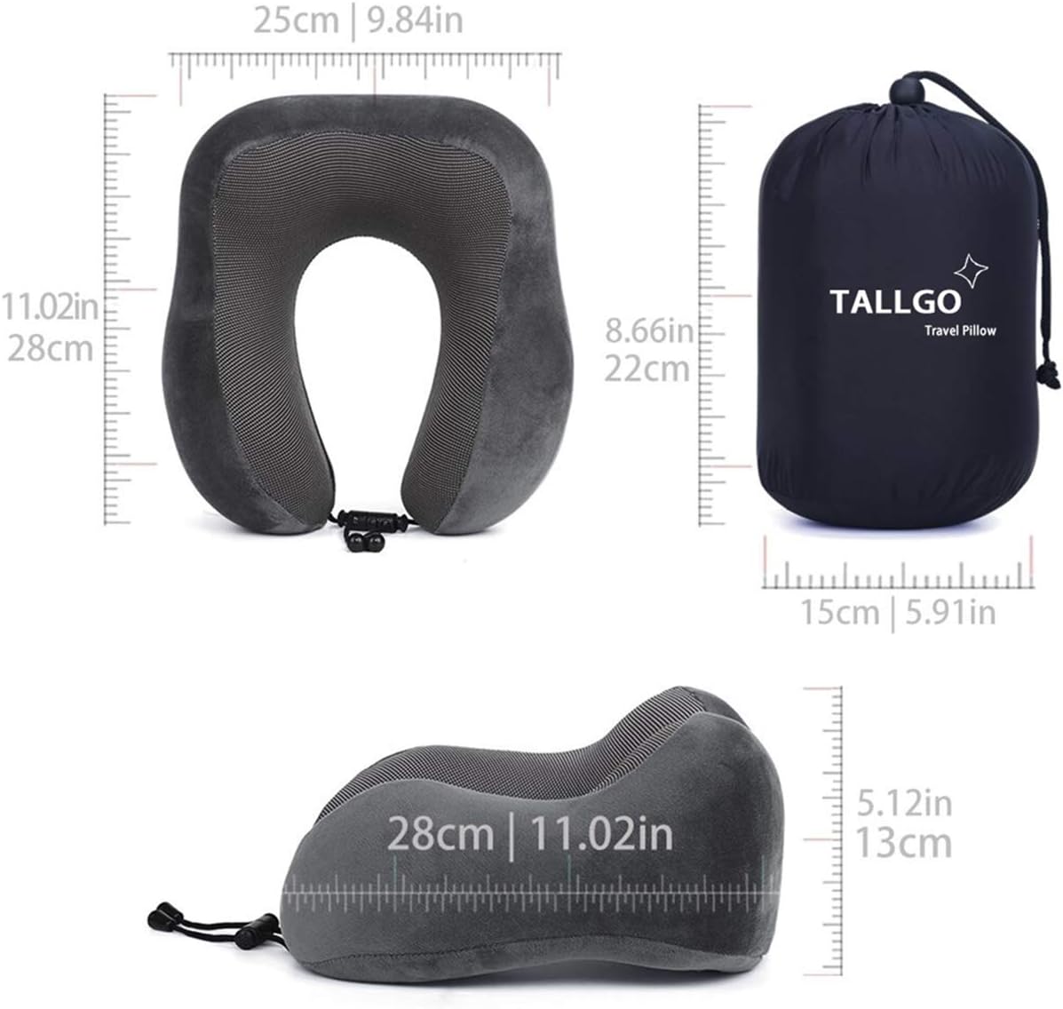 TALLGO Travel Pillow, Best Memory Foam Neck Pillow Head Support Soft Pillow for Sleeping Rest, Airplane Car & Home Use (Black)