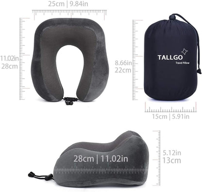 TALLGO Travel Pillow, Best Memory Foam Neck Pillow Head Support Soft Pillow for Sleeping Rest, Airplane Car & Home Use (Black)