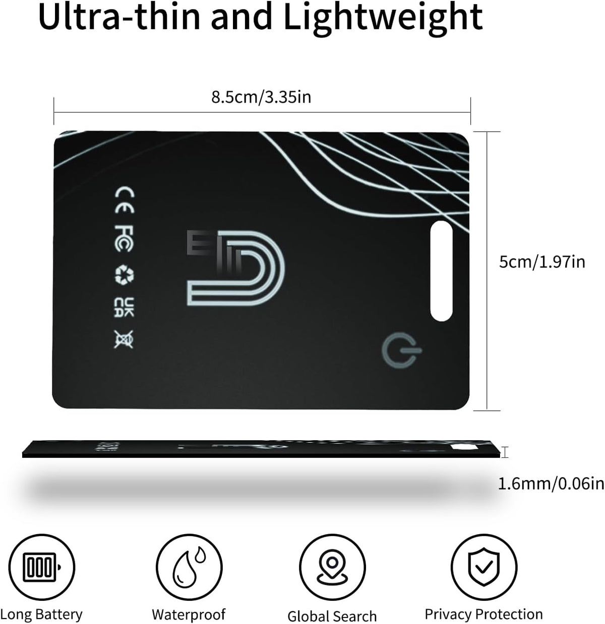 Ultra-Thin Wallet Tracker Card Works with Apple Find My, Rechargeable Slim Tracking Card, Bluetooth Tracker for Wallets, Key Finder & Item Locator for Luggage, Passports - MFi Certified iOS Only