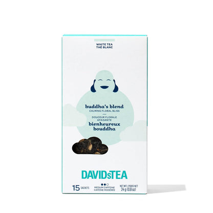 DAVIDsTEA Buddha’s Blend White Tea – Medium Caffeine Tea Bags with Jasmine Pearls & White Hibiscus – 15 Count – Delicate & Floral Fruity Tea Blend