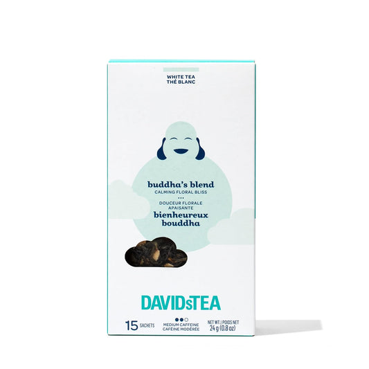 DAVIDsTEA Buddha’s Blend White Tea – Medium Caffeine Tea Bags with Jasmine Pearls & White Hibiscus – 15 Count – Delicate & Floral Fruity Tea Blend