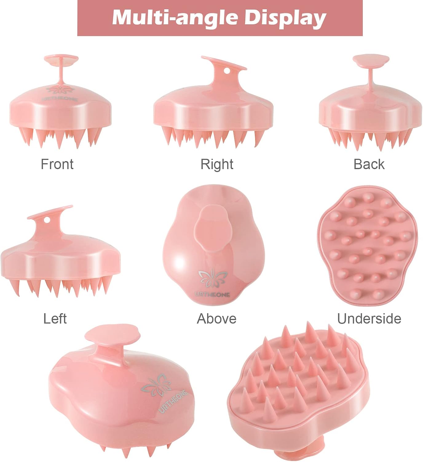 URTHEONE Soft Silicone Hair Scalp Massager Shampoo Brush for Wet Dry Oily Curly Straight Thick Thin Rough Long Short Natural Men Women Kids Pets Hair Care Tools（Pink