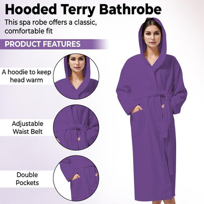 KAHAF COLLECTION Women Hooded 100% Cotton Terry Bathrobe, Soft Absorbent Quick Dry Robe for Spa, Shower & Home Wear