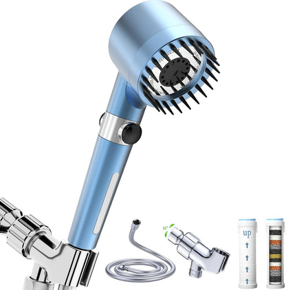 Shower Head with Handheld, Shower Heads High Pressure, High Flow Even with Low Water Pressure-Hand Held Showerhead Set,3 Modes Filtered Showerhead with 59″Replacement Hose/Bracket/Cotton Filters