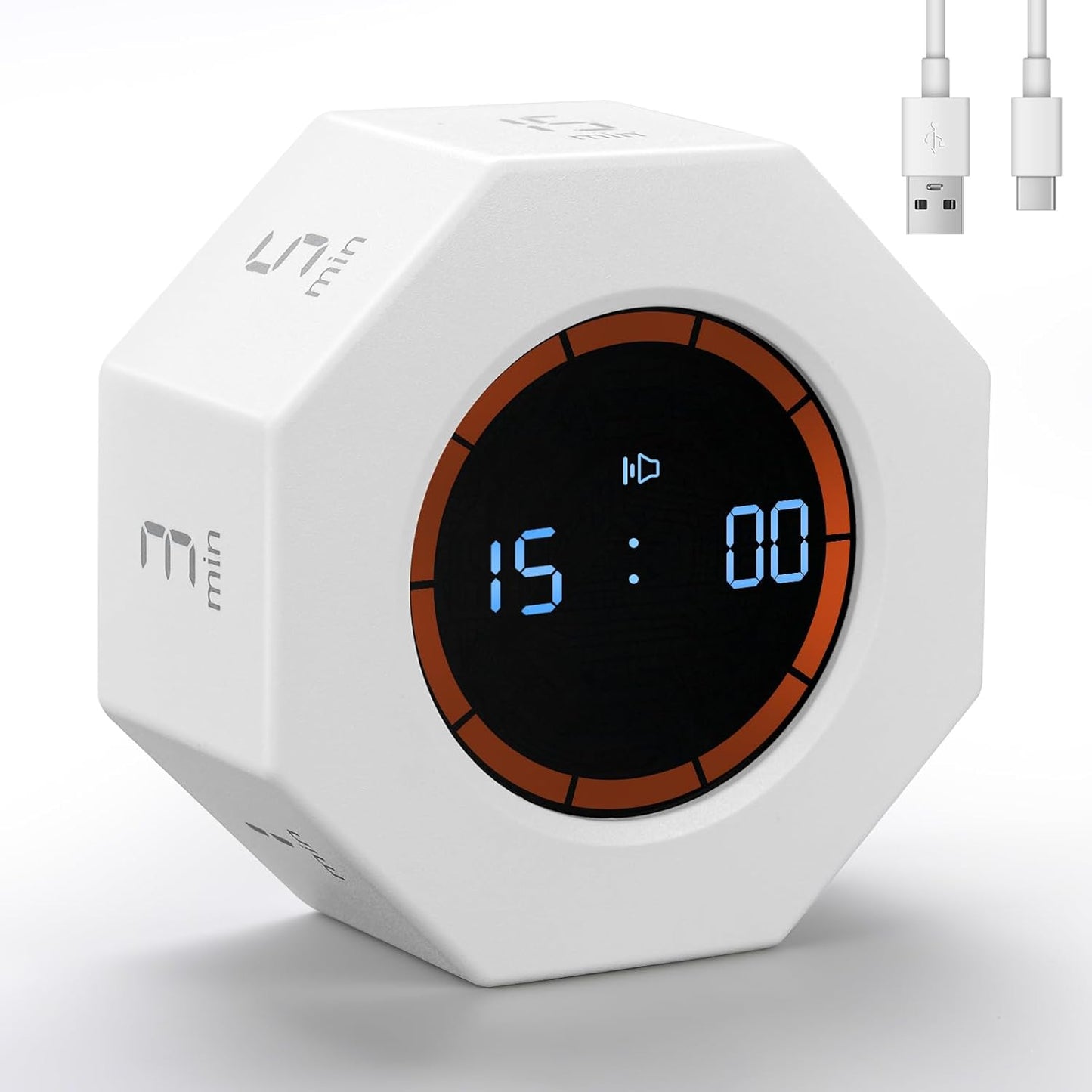 Small Rechargeable Pomodoro Timer, Gravity Sensor Auto-Rotating 7 Preset Times (1/3/5/15/30/60/90 min) & Count Up Mode, Digital Kitchen Timers for Cooking, Work and Study (Space Gray)