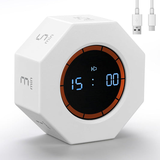 Rechargeable Pomodoro Timer, Small Gravity Timer (Pearl White)