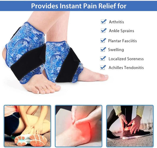 NEWGO Gel Ice Pack for Ankle Pain Relief, 2 Pack Ankle Ice Pack Wrap, Reusable Cold Therapy Wraps for Sprains, Swelling & Injuries