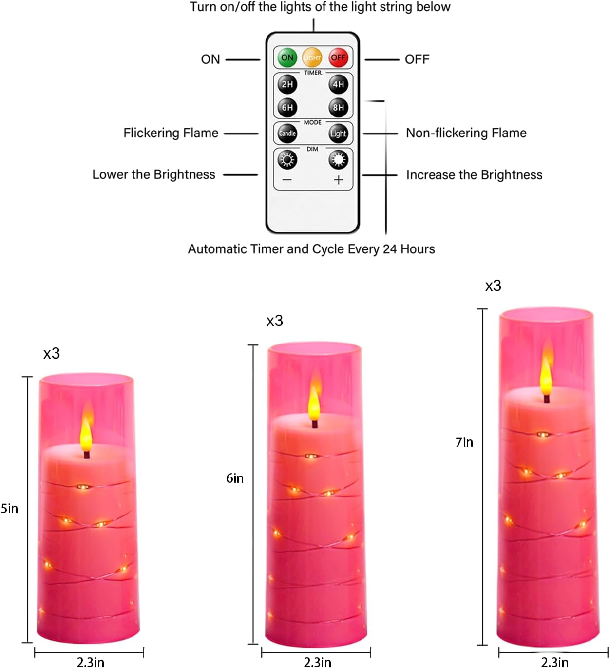 Nimiko Flickering Flameless LED Candles,Battery Operated Candles 24 Pcs with Embedded Star String,Acrylic LED Pillar Candles with Remote,Suitable for Home Decoration to Create an Atmosphere (White)