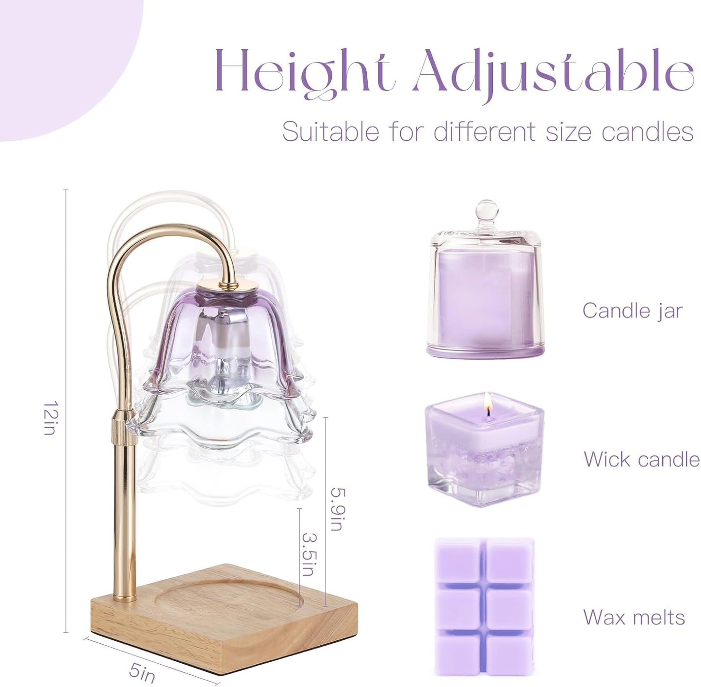 Candeldo Candle Warmer Lamp with Timer: Flower Gold Candle Lamps Height Adjustable Wax Melt House Warming Gifts New Home Decor Mothers Day Birthday Gift for Women Mom