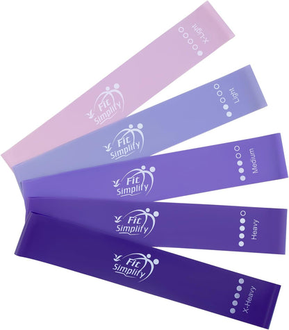 Fit Simplify Resistance Loop Exercise Bands with Instruction Guide and Carry Bag, Set of 5