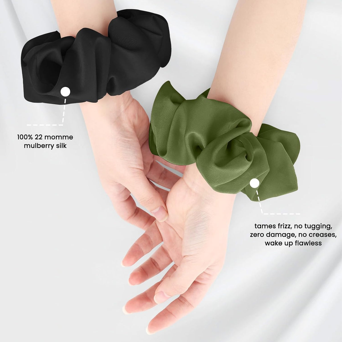 100% Mulberry Silk Scrunchies for Women, Oversized XL Hair Tie for Sleeping, Curly Thick or Thin Hair, No Damage Soft Silk Hair Accessory