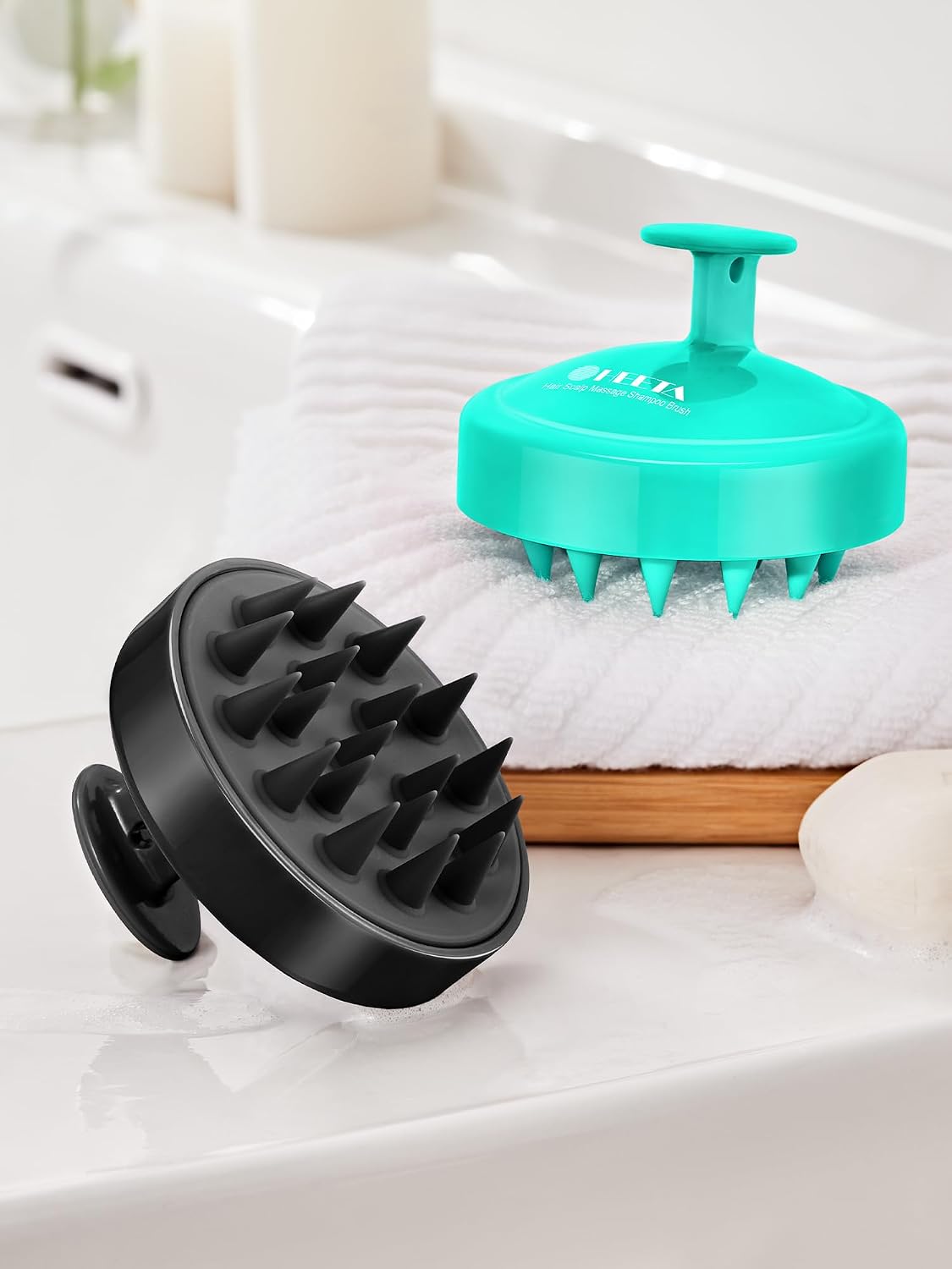 HEETA Scalp Massager Hair Growth 2-Pack, Soft Silicone Scalp Scrubber Shampoo Brush for Exfoliation Dandruff Removal Head Massage Stress Relax, Wet & Dry Use for Women Men Thick Thin Curly Hair Care