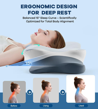 DONAMA Cervical Pillow for Neck and Shoulder,Contour Memory Foam Pillow,Ergonomic Neck Support Pillow for Side Back Stomach Sleepers with Pillowcase